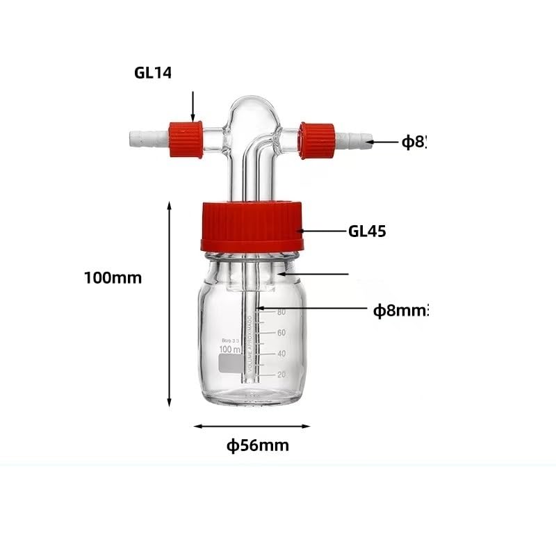 GL45 Gas Washing Bottle — 250/500/1000 mL Laboratory Safety Gas Cylinder(100mL B)