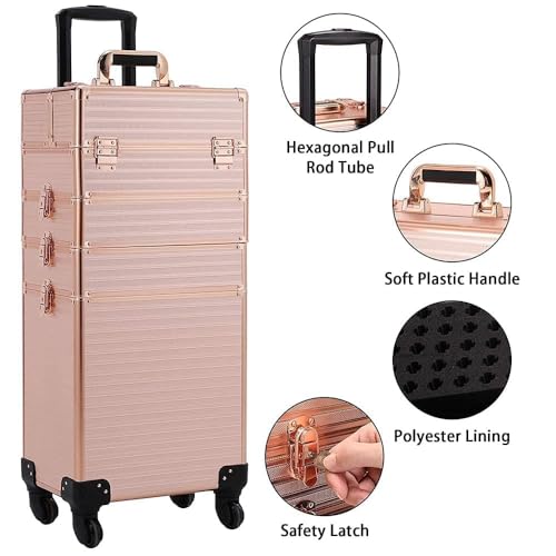 Image of Adson Professional Beauty Makeup Cosmetic Aluminium Vanity Trolley Train case (Glossy Rose Gold)