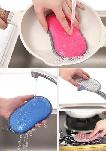 Image of Multi-Purpose Scrub Sponges for Kitchen Scrub-it-Non-Scratch Double-Side Double-Effect Microfiber Sponge Along with Heavy Duty Scouring Power-Effortless Cleaning of Dishes Pots Pans Pack of 6 (Purple)