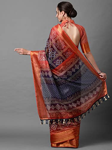 Image of AKHILAM Bandhani Print Linen Saree With Unstitched Blouse Piece for Women (SONPR1 Parent)