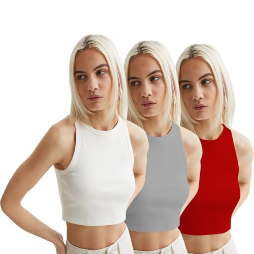 Image of KERI PERRY Tops for Women Crop Top for Women's Tank Activewear Tee Sports Western Casual Cotton Camisole Pack of 3 Combo