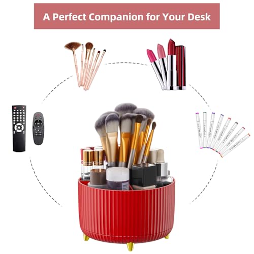 Image of Marbrasse Desk Organizer, 360-Degree Rotating Pen Holder for Desk, Desk Organizers and Accessories with 5 Compartments Pencil Organizer, Art Supply Storage Box Caddy for Office, Home (Red)