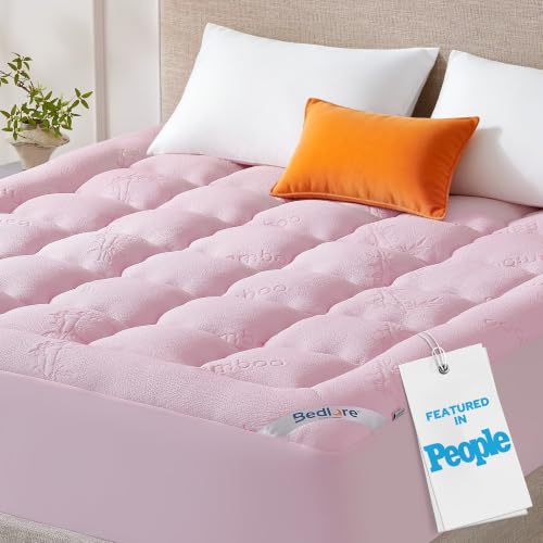 Image of BEDLORE Full Size Mattress Topper, Pillow Top Mattress Pad | Stretchable Pockets Fit 6 inch-15 inch Mattress, Soft Breathable Thick Mattress Topper for Back Pain Relief & Hot Sleepers(Pink)