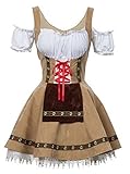 COSWE Women's German Dirndl Dress Off Shoulder Oktoberfest Beer Girl Costume (Apricot, XX-Large)