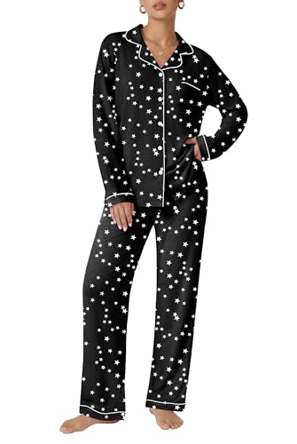 Image of Ekouaer Pajamas Women's Long Sleeve Sleepwear Soft Button Down Loungewear Pjs Lounge Set Nightwear XS-XXL