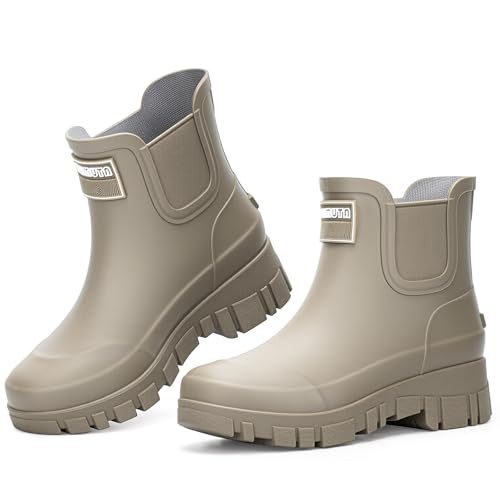 FOGOIN Wellies Boots Women Wellington Ankle Chelsea Waterproof Wide Anti Slip Rain Boots Outdoors Garden Walking