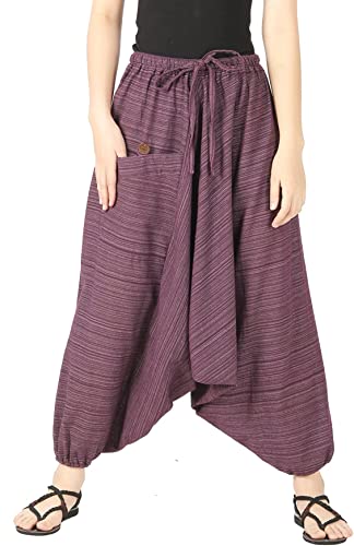 Image of Whitewhale Mens Women Cotton Stripe Aladdin Loose Baggy Boho Hippie Harem Pants