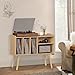 Lerliuo Record Player Stand with 4 Cabinet Holds Up to 220 Albums, Large Stand with Beech Wood Legs, Mid-Century Record Player Table,Burlywood Vinyl Holder Storage Shelf for Living Room
