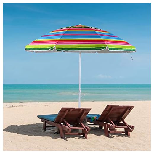 YATIO-7ft Beach Umbrella with Sand Anchor Sand Screw, Tilt, Telescopic Pole, Windproof, Sun Protection SPF/UPF100+, Multi-color stripe