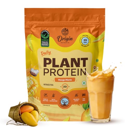 Image of Origin Nutrition 100% Natural Plant Based Protein Powder, 821 gm, European Pea Protein Isolate & Pumpkin Seed, Mango Flavour with 25g per Protein Per Serve