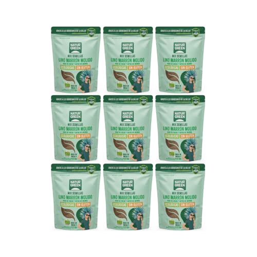 NaturGreen - Semillas de Lino, Nibs de Cacao y Aronia Bio, Pack 9 x 150 g, Mix Ecológico Rico en Fibra y Antioxidantes, Ideal para Yogures, Batidos, Desayunos o Postres, Vegano y Sin Lactosa