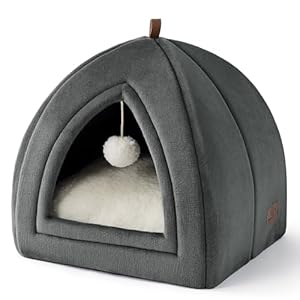 BEDSURE Katzenhöhle große Katzen Dunkelgrau – Faltbare Katzenbett mit waschbaren Kissen, Katzenzelt für Kätzchen kleine, mittelgroße Haustier, weiches und warmes Katzenhaus für drinnen, 40x40x40cm