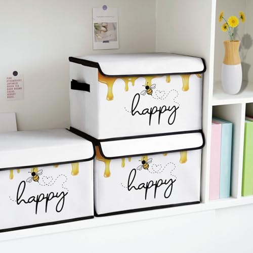 Image of Stackable Storage Bins with Lids,Closet Organizers Fabric Box for Home and Office,Blanket Clothes Organizers,Under Bed Storage Containers 3 Pack