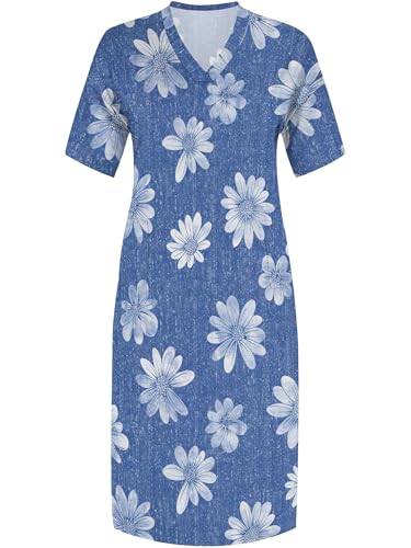 Image of SUZONANA Plus Size Denim Print Maxi Dresses for Women Casual V Neck Short Sleeve with Pockets Soft Jean Look Dress XL-6XL