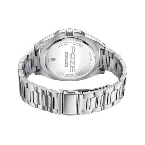 Image of Sonata Poze 7 Analog Orange Dial Silver Sheet Metal Strap Watch for Men - SP70091SM01W