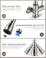FORIOUS Wasserhahn Küche, Küchenarmatur mit Herausziehbarer Brause Ausziehbar Armatur, Mischbatterie Spültischarmatur, 360° Schwenkbar, Mehrere Strahlarten, Edelstahl, Niederdruck – Ansicht 8