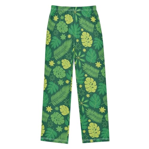 ZZXXB Summer Tropical Leaves Boys Long Pants Soft Trousers Elastic Waist Kids Lounge Bottoms with Pockets S-XL