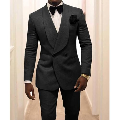 Men's Two Piece Shawl Lapel Suit Jacquard Tuxedo for Wedding Daily Business Blazer Pant Set4