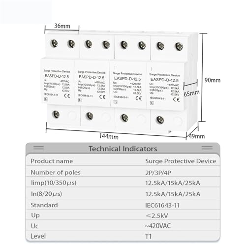 Dispositif de surtension T1 basse tension 4P en boîtier isolant AC 420V 25ka - 2