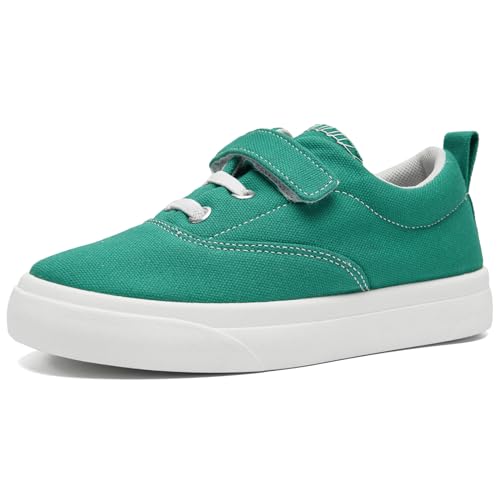 rosyclo Canvas Sneakers for Boys and Girls, Toddler Kids Walking Shoes Lightweight Breathable Non-Slip Soft Adjustable Strap Baby Boy Girl Outdoor Casual Tennis Shoe for Little Big Kid, Green