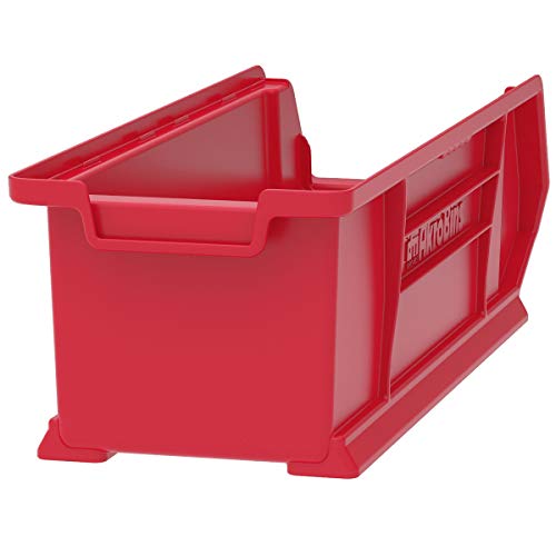 Akro-Mils 30284 Super-Size AkroBin Heavy Duty Stackable Storage Bin Plastic Container, (24-Inch L x 8-Inch W x 7-Inch H), Red, (4-Pack)