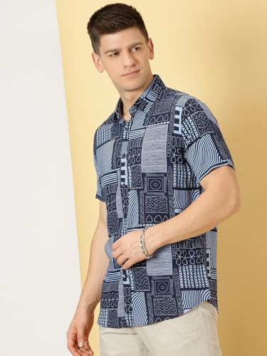 Image of Thomas Scott Men's | Printed | Half Sleeve | Regular Fit | Cotton Blend | Spread Collar | Casual Shirt