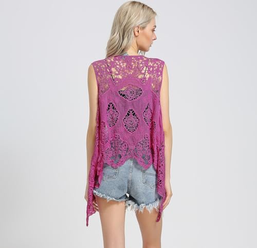 Image of JASTIE Women Open Stitch Cardigan Boho Sleeveless Hippie Summer Hollow Out Solid Crochet Vest