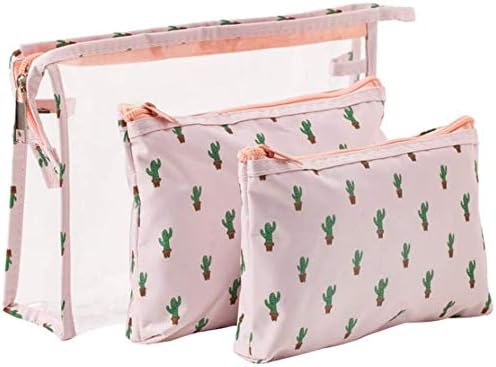 QWEWaterproof Cosmetic Bag Wash Suit Women Girls Storage Organization (gray),Pink Cactus