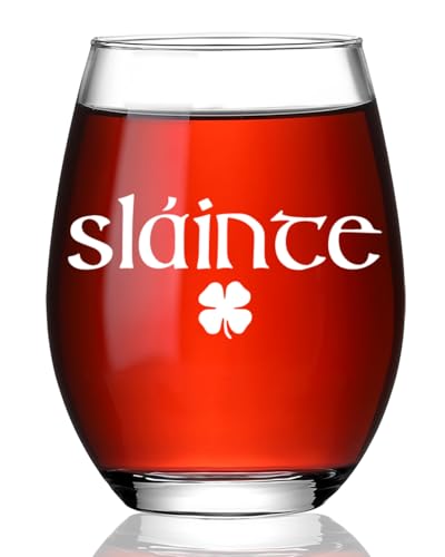 Ymzkpoa Sláinte,Irish Cheers Stemless Wine Glass Gifts for Women,Men,Mom,Friends,Sister,Husband,Funny Novelty Wine Gift for St. Patrick’s Day,Birthday,Christmas,Anniversary,Retirement