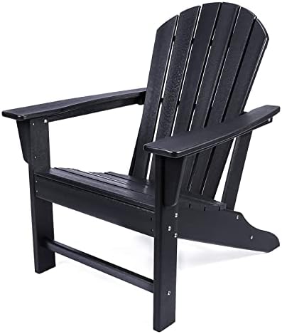 POLYDUN Adirondack Chair, HDPE Outdoor Weather Resistant Plastic Patio Chairs for Pool, Deck, Garden, Backyard, Fire Pit and Lawn Chairs (Black)