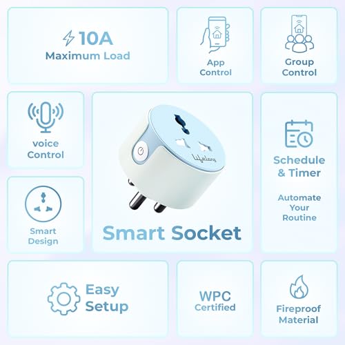 Image of Lifelong Electronics 10A WiFi Smart Power Plug for Home Automation | With App Control, Timer, Voice Control, Scheduling | Smart Plugs Gadget | Electrical Switch Socket | Compatible with Alexa & Google
