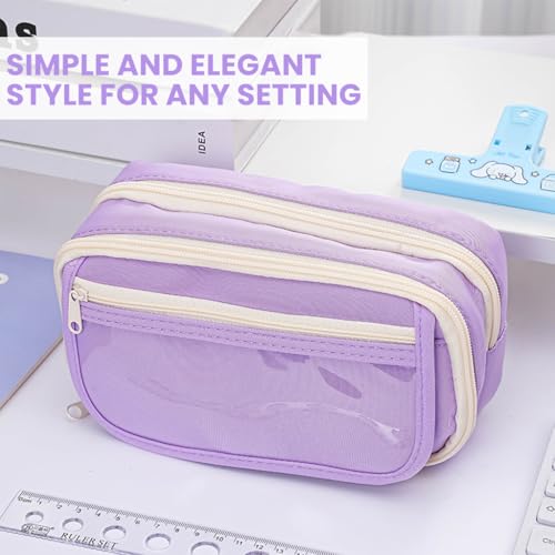 Image of Zibuyu Large Capacity Student Pencil Pouch for Girls & Boys, Fashion 9-Layer Pencil Case Bag, Zip-up Pencil Organizer, Multipurpose Pouch for Stationery Items, Makeup, Accessories, Purple