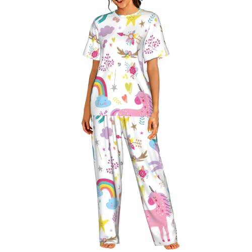 Pyjama court femme rose extensible et ultra confortable avec motif féerique