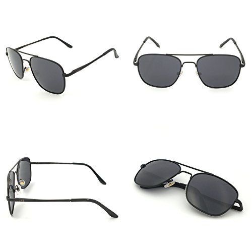 J+S Premium Military Style Classic Aviator Sunglasses, Polarized, 100% UV protection (Medium Square Frame - Black Frame/Gray Square Lens) - Thumbnail 5