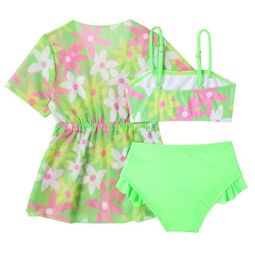 Cute Flower Print Swimsuit for Girls 3 Piece Bikini Bathing Suit & Sun 𝐏rotection Cover Up Shirt Swimwear Sets3
