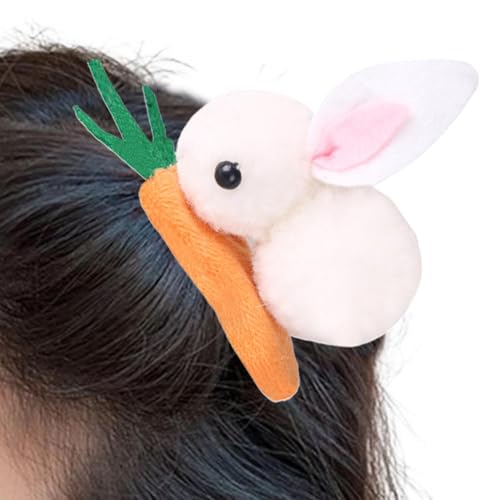 かわいいウサギのヘアクリップ、髪用ウサギのクリップ,ビスタぬいぐるみバニーキャロットヘアピン | 漫画バニークリップ女の子バレッタ帽子ニンジン髪飾り女性女の子