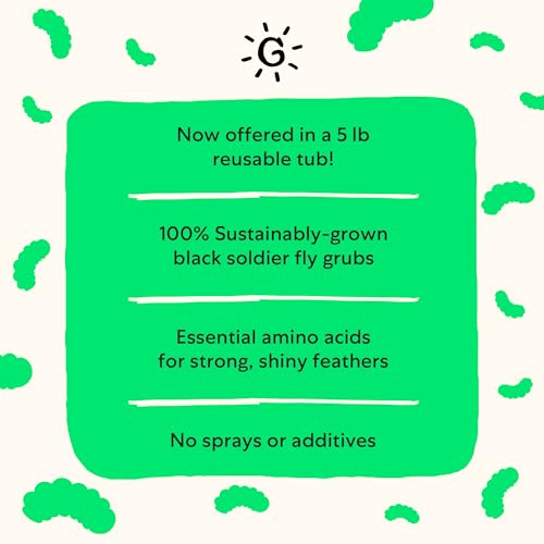 Image of Grubbly Farms Love Tub - Black Soldier Fly Larvae for Chickens - Chicken Treats with 50x More Calcium for Strong Eggshells and Healthy Feathers - Grown in the US and Canada - 5lb Reusable Tub