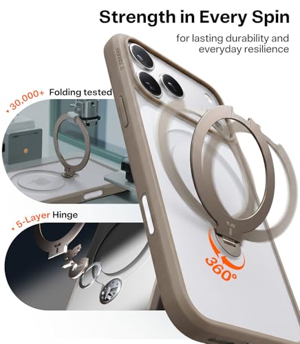 Image of TORRAS Q3 Spin for iPhone 17 Pro Case, 360 Magnetic Stand, Brown | Compatible with MagSafe, Built-in Kickstand, Camera Control, 4X Military-Grade Shockproof Translucent Phone Case for 17 Pro