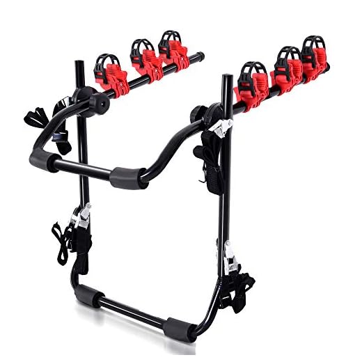 HOMCOM Portabicicletas Trasero Portón Plegable con Correas hasta 3 Bicis Carga 40kg 68x52x60cm Acero y Aluminio