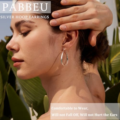 PABBEU Sterling Silver Hoop Earrings for Women, Lightweight Large Oval Hoops Earrings, Hypoallergenic Silver Hoop Earring for Women Gifts 30/40/50/60MM3