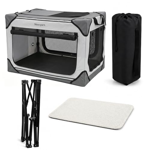 Noocyarn Collapsible Soft Dog Crate 26 Inch, Portable Travel Pet Crate for Small Dogs and Cats with 4-Door Mesh, Puppy Dog Kennel Carrier Indoor & Outdoor, Light Grey by Noocyarn - Used condition - Image 9