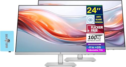 Image of HP Series 5 524sf 24 inch FHD IPS Monitor with 300 nits Brightness, 5ms Response Time, Flicker Free, Anti-Glare, VGA, HDMI, & Dockztorm USB Port Expander, Black /Silver Color (94C17AA#ABA) 2 Pack