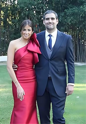 Image of Monvelli One Shoulder Mermaid Prom Dress with Bow 2026 Satin Long Back Split Bridesmaid Dresses Formal Evening Gowns