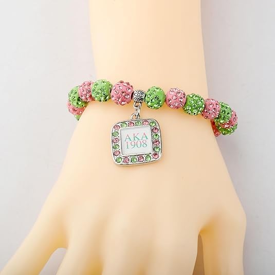 Image of Graduation Sorority Bracelet Pink and Green Bead Bracelet Alpha.K.A Greek Paraphernalia Sorority Jewelry