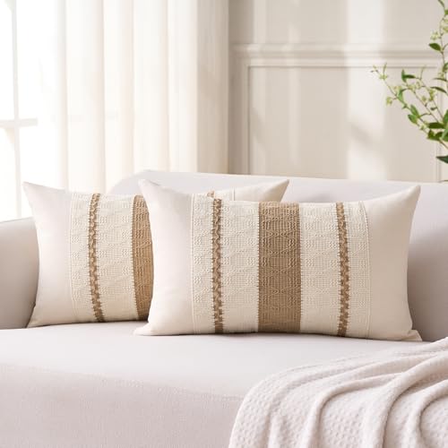 Aisybaklyn Algodón Lino Fundas de Cojines 30x50 cm 2 Piezas Boho Chic Decoracion Marrón Funda Cojin Sofa Textura Tejida Decoracion Hogar Moderno para Sofá Cama Silla Habitacion Oficina Salón