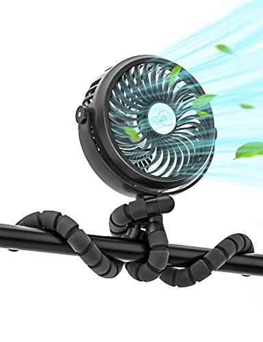 Image of Creiv Stroller Fan, Baby Stroller Fans Clip On Car Seat, Battery Operated Portable Fan with 3 Level Wind Speeds and LED Lighting Available for Stroller, Car Seat and more (BLACK)