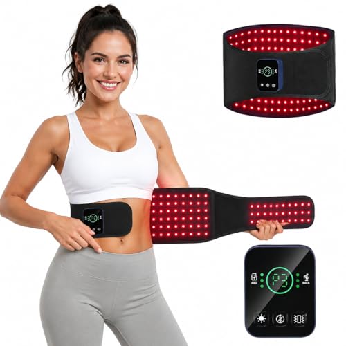 Cordless Rechargeable Red Light Therapy Belt, Wearable Infrared Light Therapy Wrap with Quiet Massage & Vibration, Pulse Heating for Body, Muscle, Back, Waist, Joint Pain Relief
