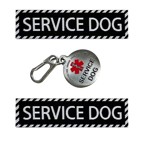 FITZNORA Service Dog Patches 2 Pcs and Tag Set Hook and Loop Backing with Pendant for Harness and Collar (X-Small 3.8 x 1 )