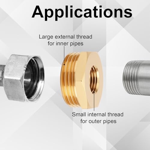 Image of lasuroa 2pcs Brass Reducer Hex Bushing, 3 /4 inch NPT Male to 1 /4 inch NPT Female Heavy Duty Threaded Pipe Fitting Reducer Adapter for Plumbing Gas Hydraulic Systems