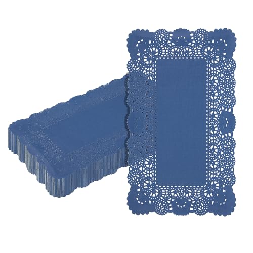 Restaurantware 12 x 7 in Navy Blue Paper Lace Doilies, Rectangle, 100 Ct